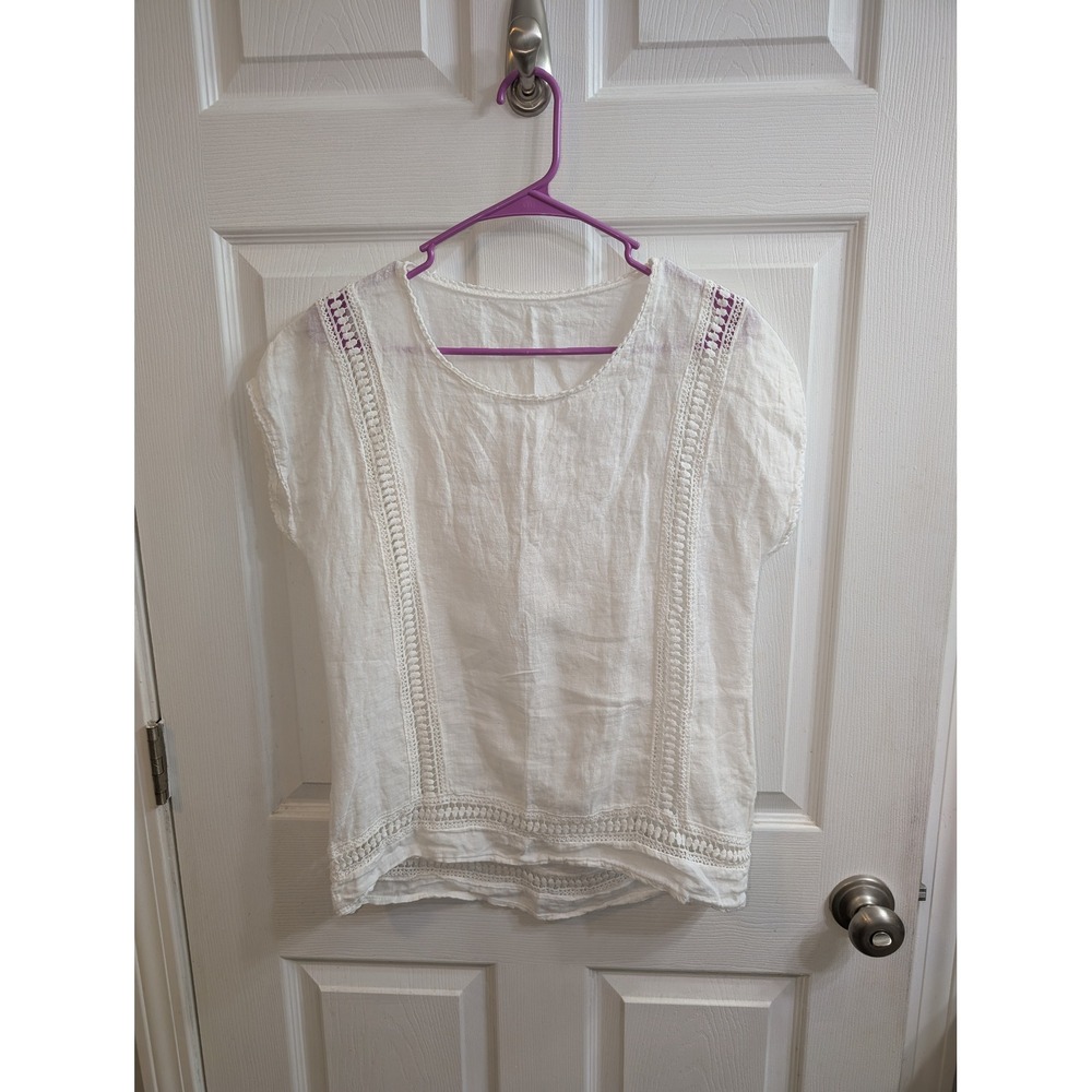 Alessia Pacini Womens White Linen Crochet Top Made in Italy - Size M‎